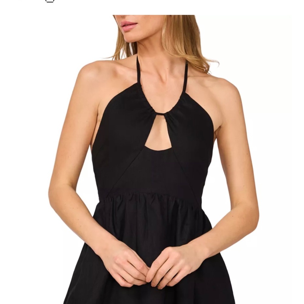1.State Black Key Hole Halter Maxi Dress With Smocked Back & Pockets